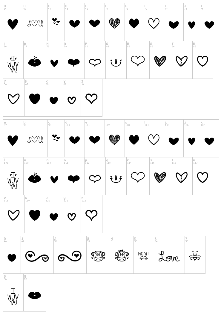MF Love Dings font map